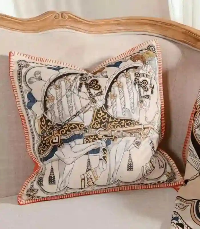 1026 Equestrian Horse Print Cushion Cover 45 cm (18 in) – 2 Colours – Elegant Decorative Throw Pillow