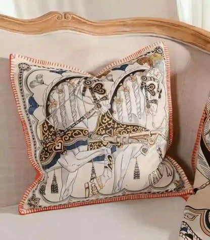 1026 Equestrian Horse Print Cushion Cover 45 cm (18 in) – 2 Colours – Elegant Decorative Throw Pillow