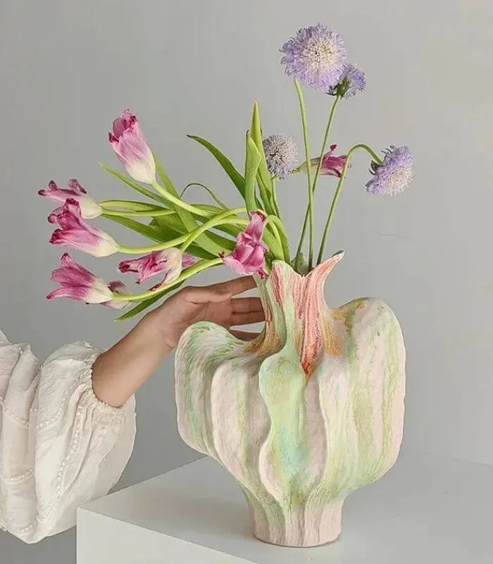 1228 Calista Sculptural Ceramic Vase – Artisan Hand-Painted Botanical Form 34 cm (13.39 in)