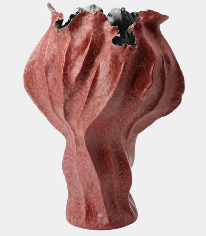 1221 Amara Hand-Painted Ceramic Vase | Sculptural Red Tabletop Decor
