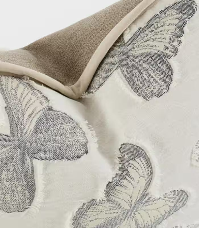 1006 Isadora Woven Jacquard Cushion Cover – Butterfly Motif, Taupe Trim, 3 Sizes