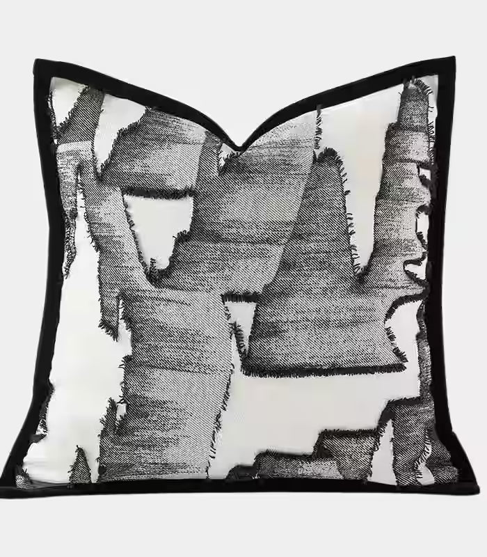 1076 Abstract Brushstroke Cushion Cover – Embroidered Design Black & White
