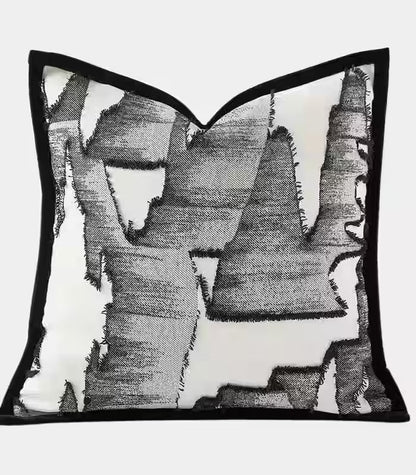 1076 Abstract Brushstroke Cushion Cover – Embroidered Design Black & White