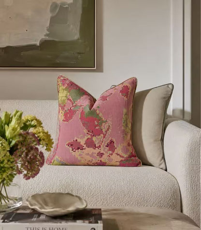 1048 Cartago Jacquard Cushion Cover – Geometric Ikat Pattern in Rose and Olive