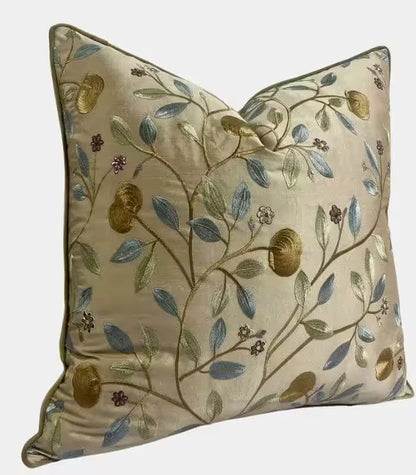 1077 Embroidered Botanical Cushion Cover – Satin Finish 45x45 cm
