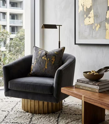 1050 Nocturne Woven Jacquard Cushion Cover – Abstract Gold Brushstroke on Charcoal 45x45 cm