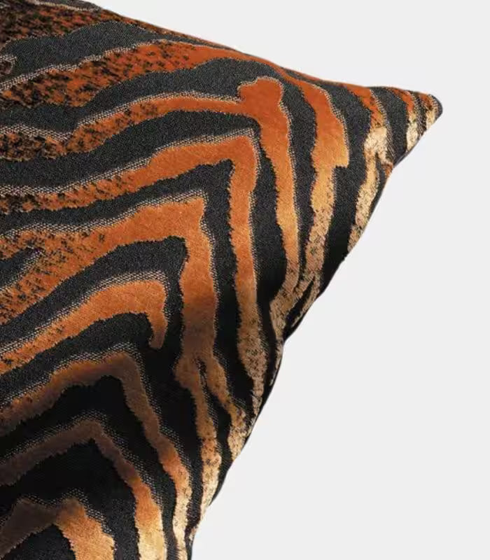 1049 Tiger Stripe Jacquard Cushion Cover — Black & Bronze Woven Textile 45 cm (18 in)