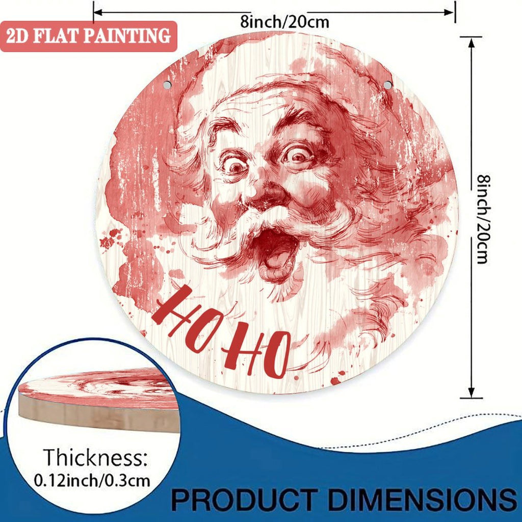 Vintage Santa Face Decor Round Wood Panel Painting 08×08inch(20×20cm)