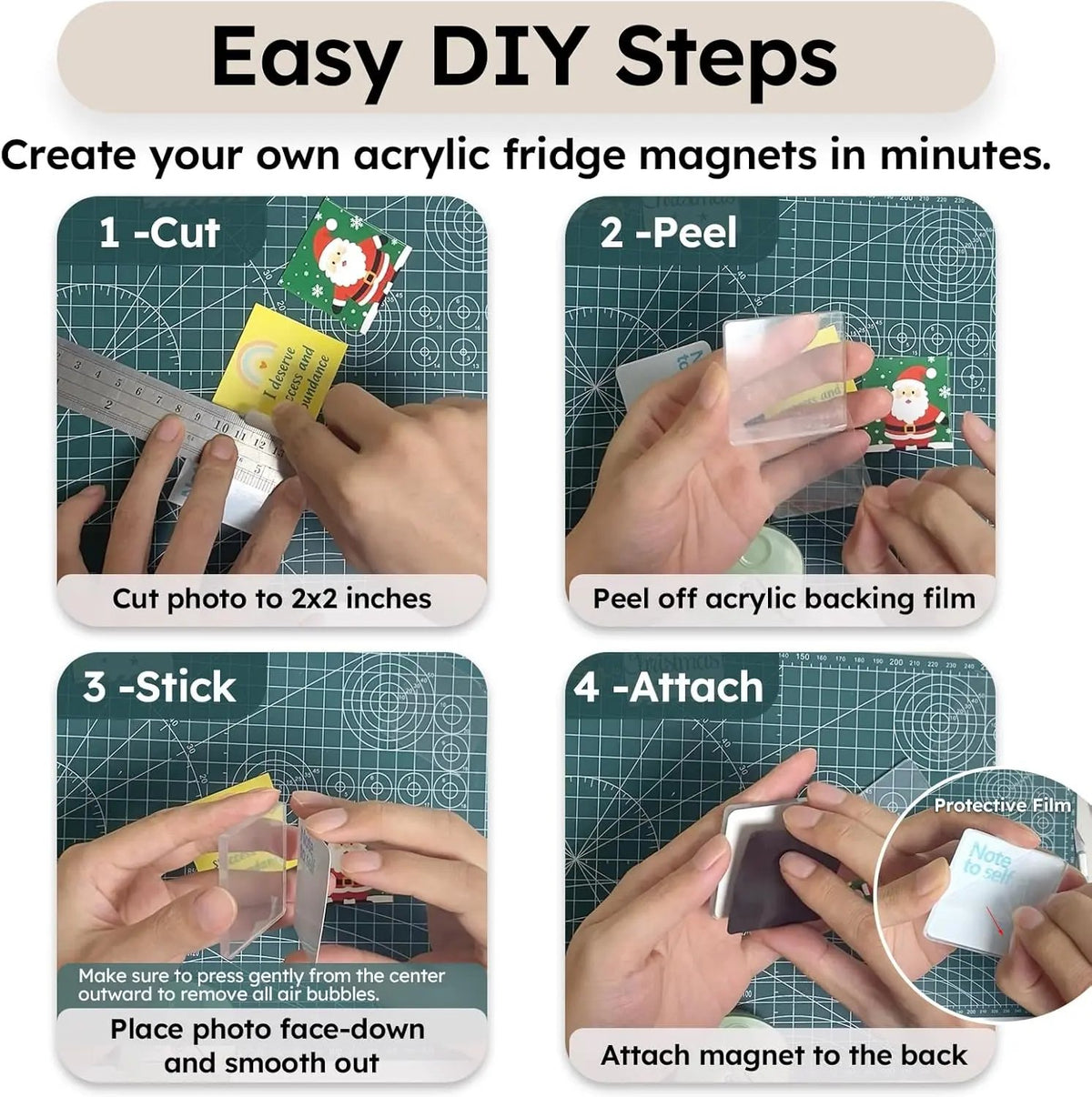 2" x 2" Clear Acrylic DIY Fridge Magnet Set with Adhesive Backing