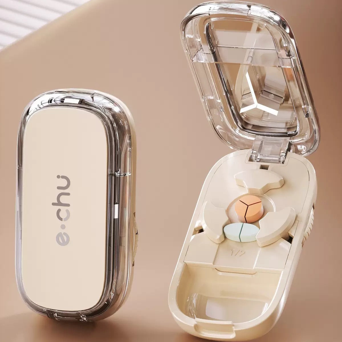 Pill Cutter Tablet Splitter, Press Style Pill Cutter with Pill Storage, Adjustable Tablet Cutter for Splitting Pills, Portable Medicine Cutter for Pets, Travel and Home Use