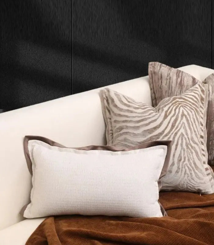 1028 Montauk Bordered Lumbar Cushion Cover - Cream & Taupe Textured Accent 30x50cm