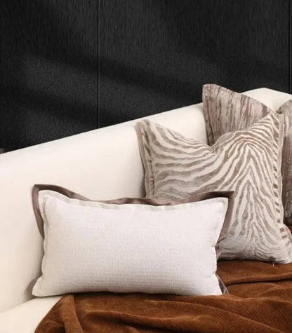 1028 Montauk Bordered Lumbar Cushion Cover - Cream & Taupe Textured Accent 30x50cm