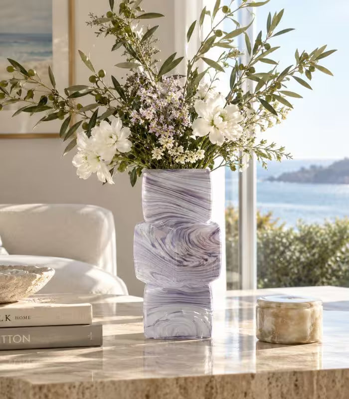 1202 Marbella Handcrafted Glass Vase | Sculptural Stacked Marbled Vessel 30 cm / 11.8 in
