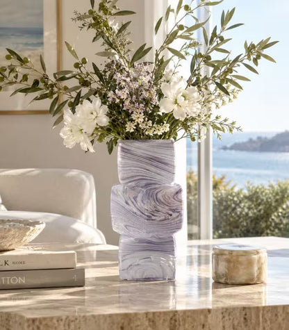 1202 Marbella Handcrafted Glass Vase | Sculptural Stacked Marbled Vessel 30 cm / 11.8 in