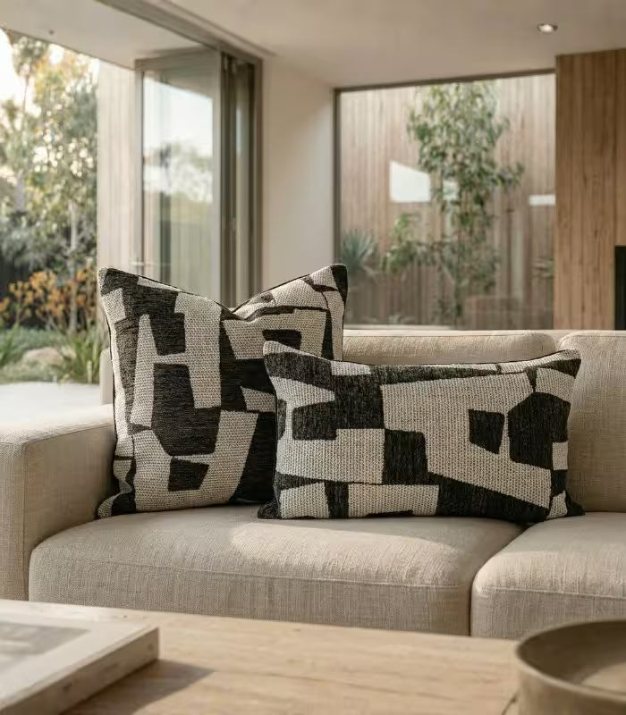1037 Abstract Geometric Jacquard Cushion Cover — Monochrome Woven Textile