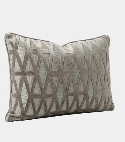 1014 Thessaly Velvet Jacquard Cushion Cover – Geometric Grey Triangle Pattern, 2 Sizes