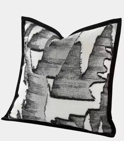 1076 Abstract Brushstroke Cushion Cover – Embroidered Design Black & White