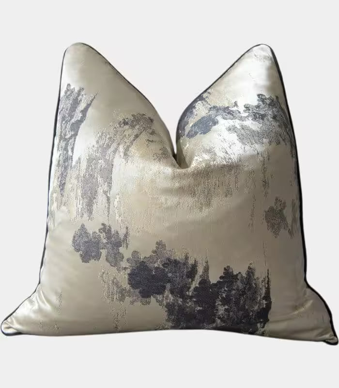 1017 Ethereal Brushstroke Accent Pillow Cover | Handcrafted Metallic Detail Cushion