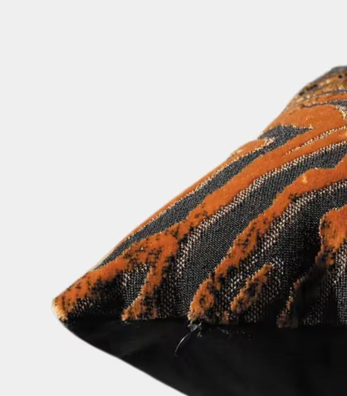 1049 Tiger Stripe Jacquard Cushion Cover — Black & Bronze Woven Textile 45 cm (18 in)