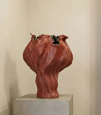 1221 Amara Hand-Painted Ceramic Vase | Sculptural Red Tabletop Decor