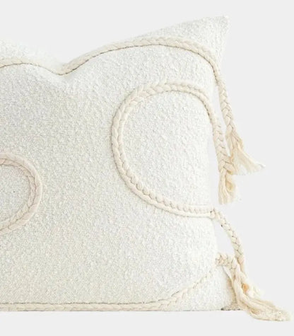 1012 Amaya Woven Boucle Cushion Cover – Ivory with Braided Tassel Detail, 45x45cm (18 in)