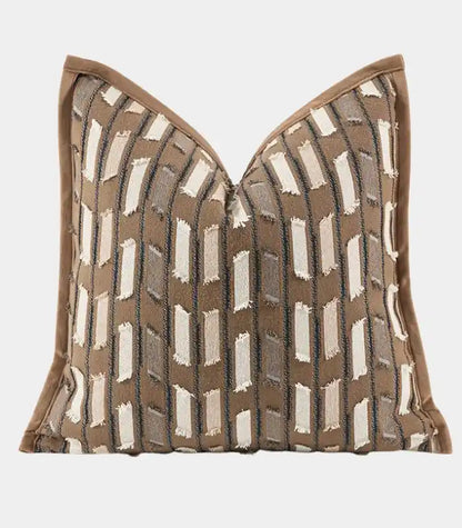 1015 Marlowe Woven Textured Cushion Cover – Brown & Ivory Striped Jacquard, 3 Sizes