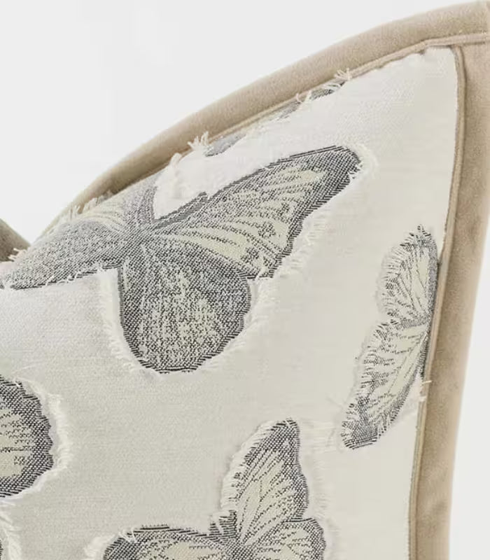 1006 Isadora Woven Jacquard Cushion Cover – Butterfly Motif, Taupe Trim, 3 Sizes