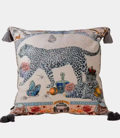 1055 Enchanted Garden Leopard Cushion Cover | Artisan Velvet Decorative Pillow