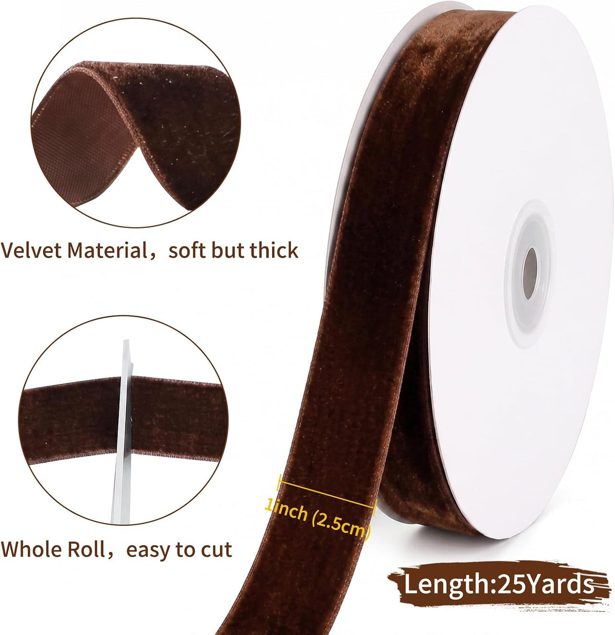 Velvet Ribbon Roll - 25 Yards, 1 Inch Wide, for Christmas Gift Wrapping & Decor - image 2