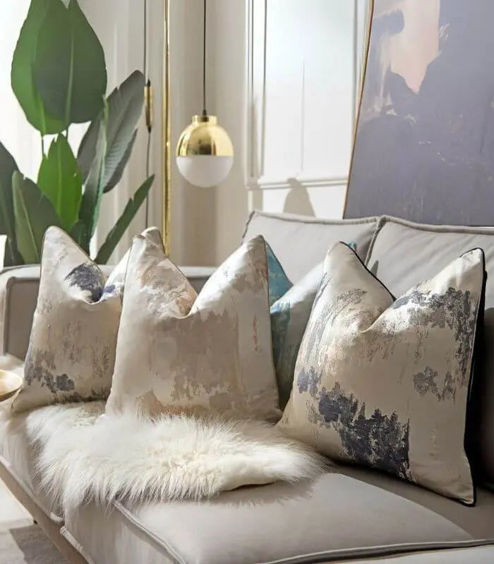 1027 Ethereal Brushstroke Accent Pillow Cover | Handcrafted Metallic Detail Cushion