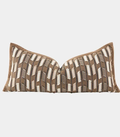 1015 Marlowe Woven Textured Cushion Cover – Brown & Ivory Striped Jacquard, 3 Sizes