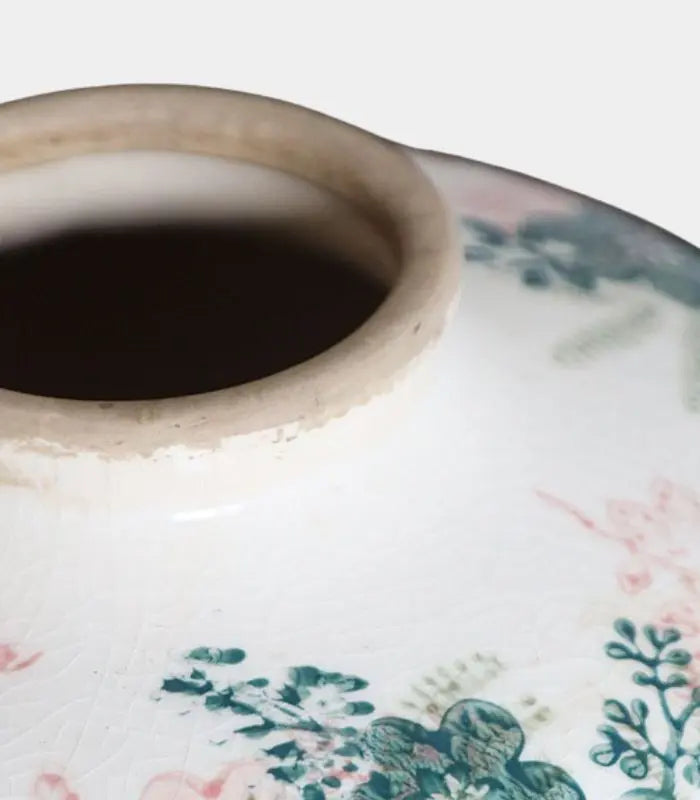 1211 Solène Handcrafted Crackle-Glaze Porcelain Vase – Vintage Floral Ginger Jar, Pink & Green 23 cm (9.1 in)