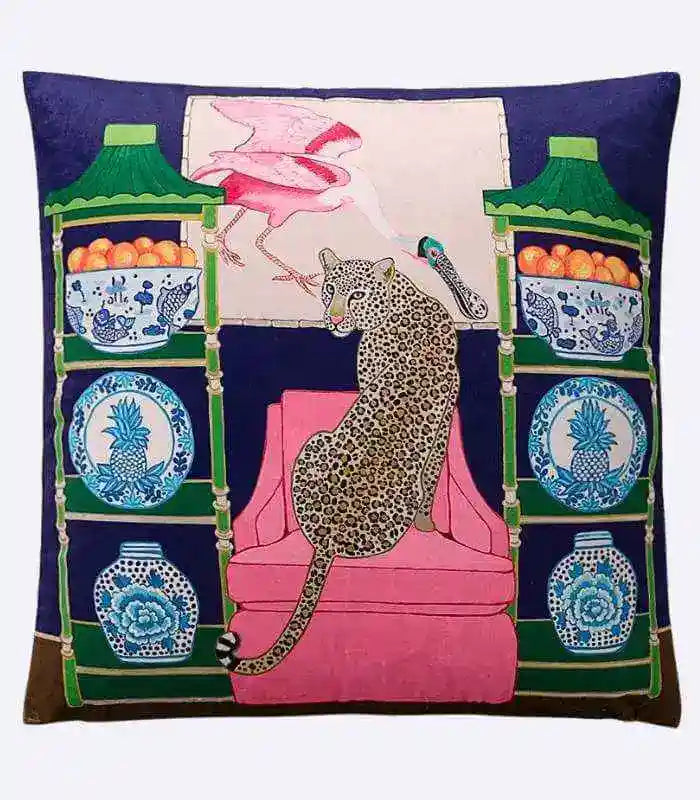 1021 Leopard on Pink Velvet Decorative Pillow Cover - Artistic Animal Print Accent Cushion