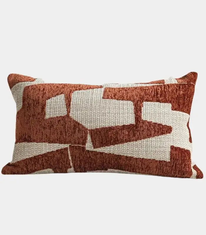 1038 Abstract Geometric Jacquard Cushion Cover — Terracotta & Woven Textile