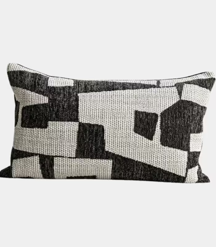 1037 Abstract Geometric Jacquard Cushion Cover — Monochrome Woven Textile