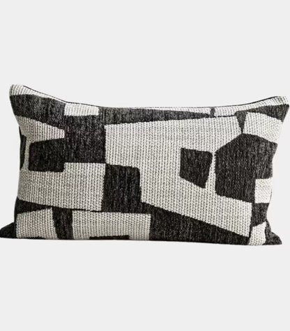 1037 Abstract Geometric Jacquard Cushion Cover — Monochrome Woven Textile