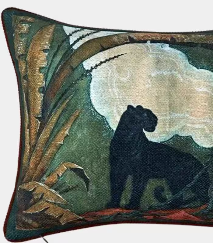 1063 Panthera Jacquard Cushion Cover – Decorative Panther Print Pillow Case for Sofa 45 cm x 35 cm