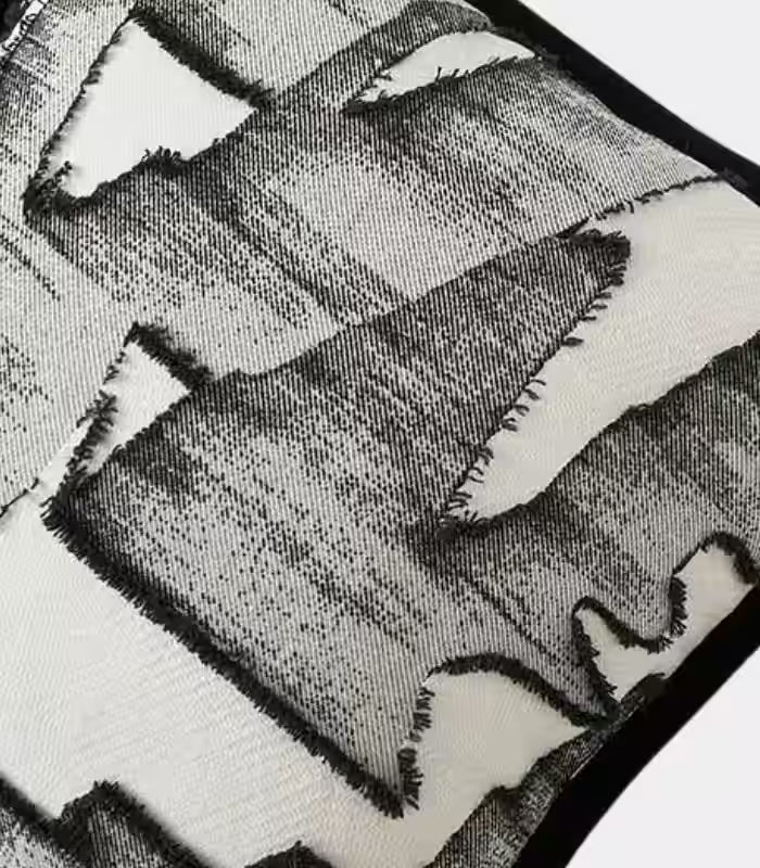 1076 Abstract Brushstroke Cushion Cover – Embroidered Design Black & White