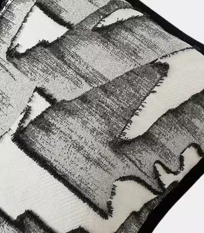 1076 Abstract Brushstroke Cushion Cover – Embroidered Design Black & White