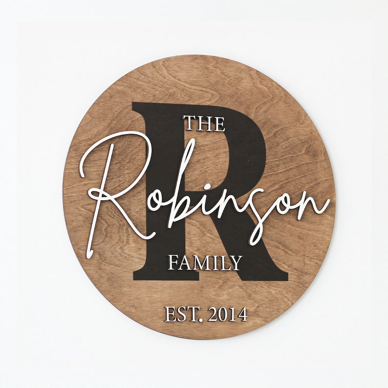 Round Last Name Sign, Round Wedding Sign, Established Sign, Family Gift, Custom Family Gift, Wood First  Home Gift, Christmas Gift