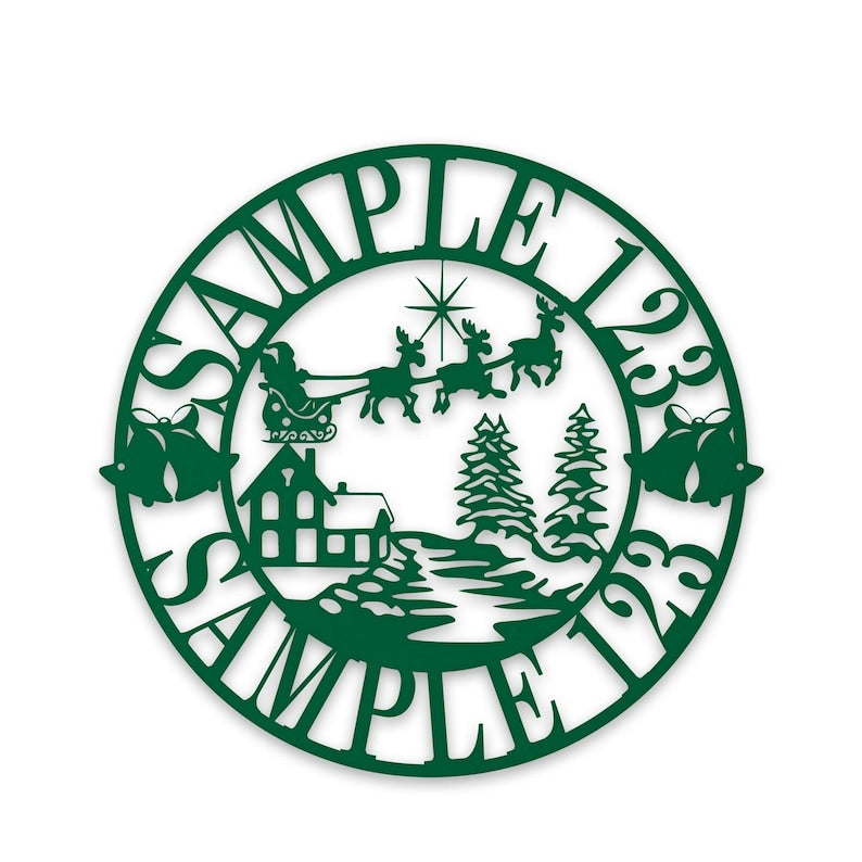 Holidays Christmas Santa in the Sky Circle Personalized Metal Signs