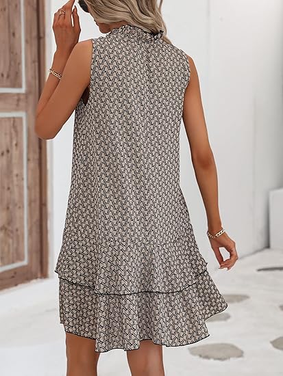 🔥Limited Offer 50% OFF!💃 Women’s Geometric Print Bow Dress – Stylish, Elegant & Effortlessly Chic ✨👗