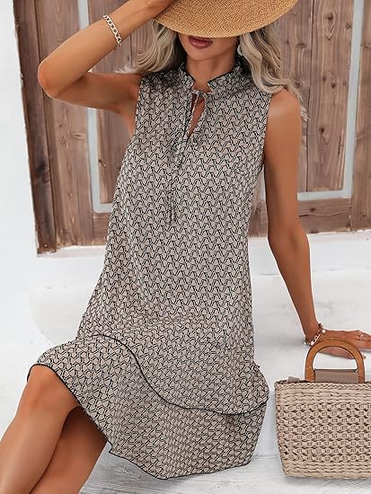 🔥Limited Offer 50% OFF!💃 Women’s Geometric Print Bow Dress – Stylish, Elegant & Effortlessly Chic ✨👗