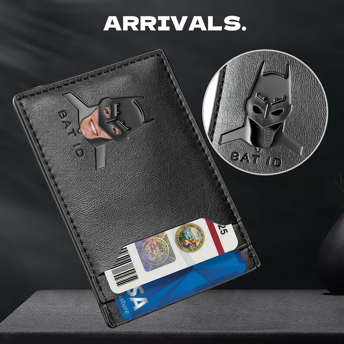 Leather Bat Wallet for Men and Women, Superhero-Inspired Card Holder with Multiple Card Slots, Eye Cutout Design, Personalized ID Wallet