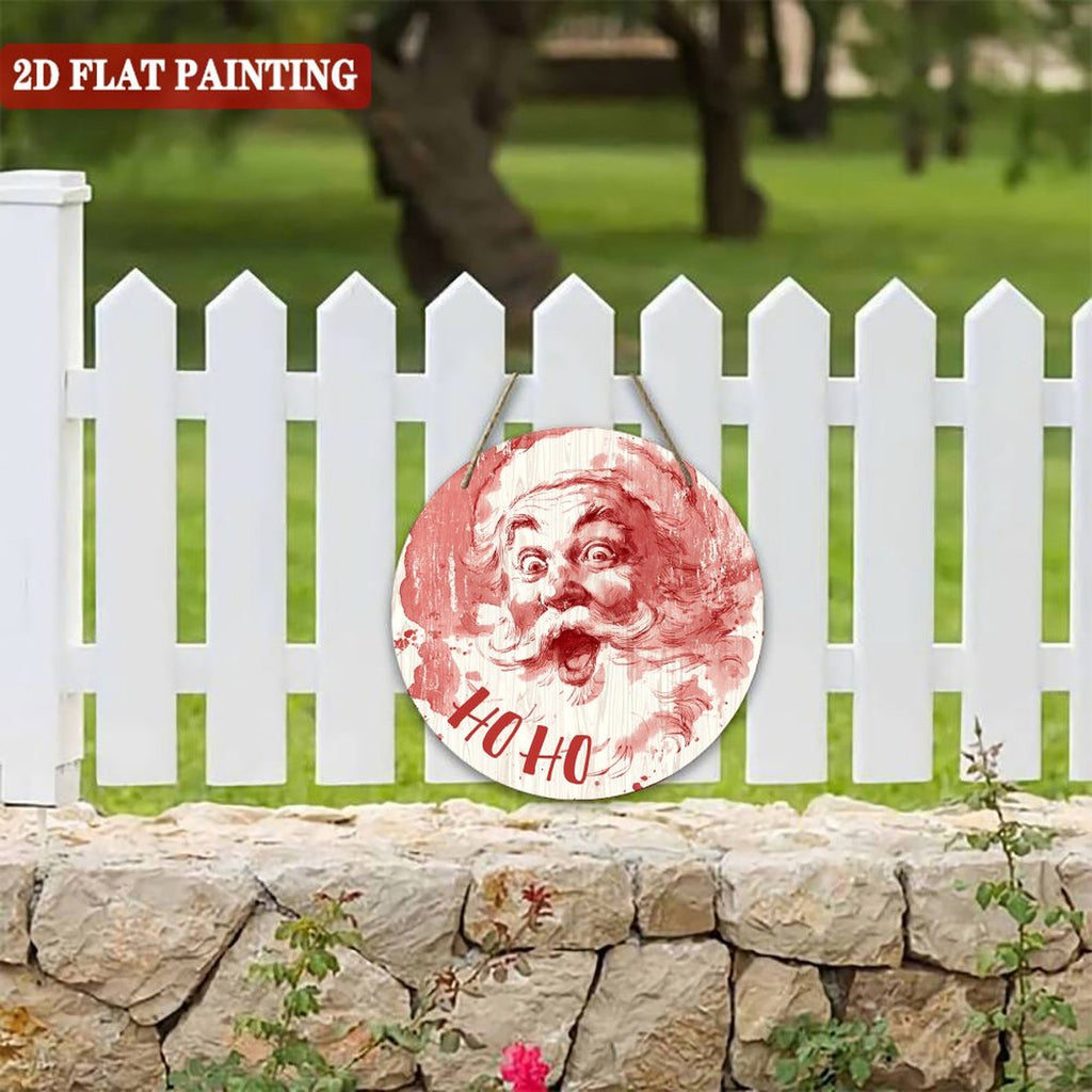 Vintage Santa Face Decor Round Wood Panel Painting 08×08inch(20×20cm)