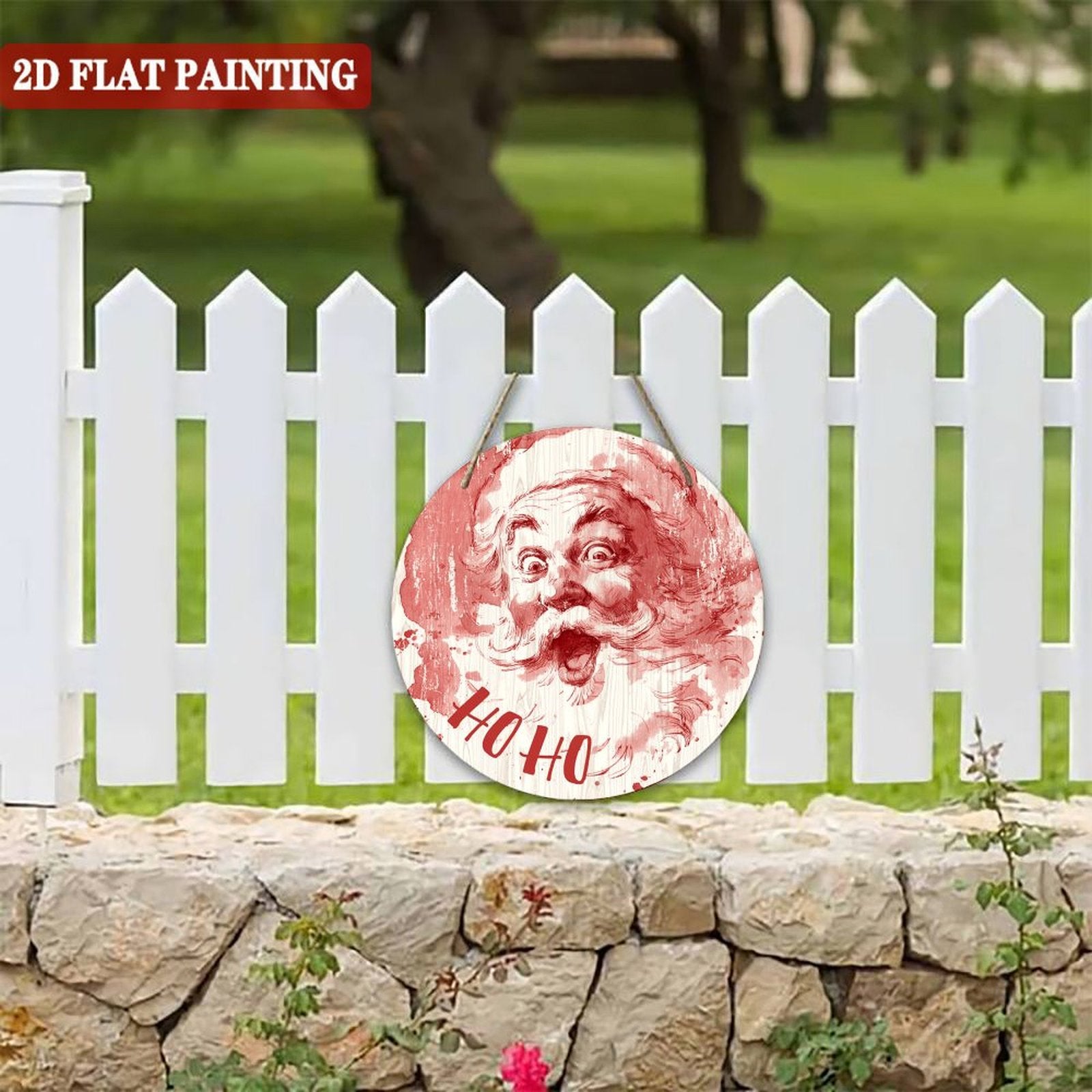 Vintage Santa Face Decor Round Wood Panel Painting 08×08inch(20×20cm)