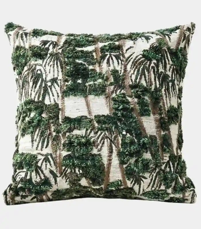 1004 Palm Grove Jacquard Cushion Cover — Handcrafted Tropical Woven Design | Botanical Forest Green & Ivory 45 cm (18 in)