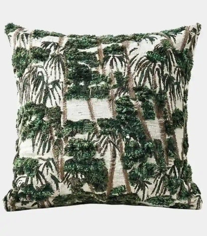 1004 Palm Grove Jacquard Cushion Cover — Handcrafted Tropical Woven Design | Botanical Forest Green & Ivory 45 cm (18 in)