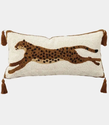 1056 Felino Tufted Plush Cushion Cover – Leopard Pattern in Cream and Brown Black 30x60 cm