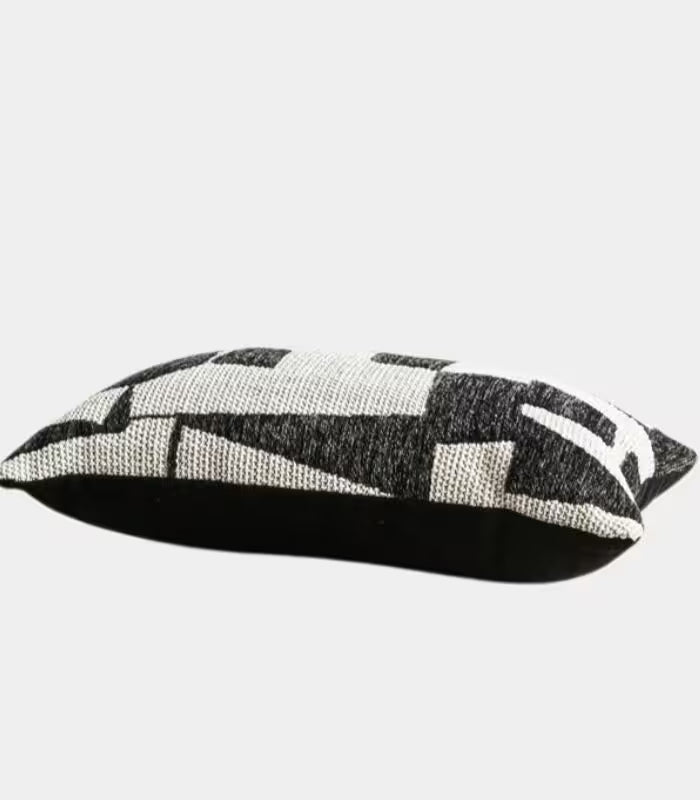 1037 Abstract Geometric Jacquard Cushion Cover — Monochrome Woven Textile